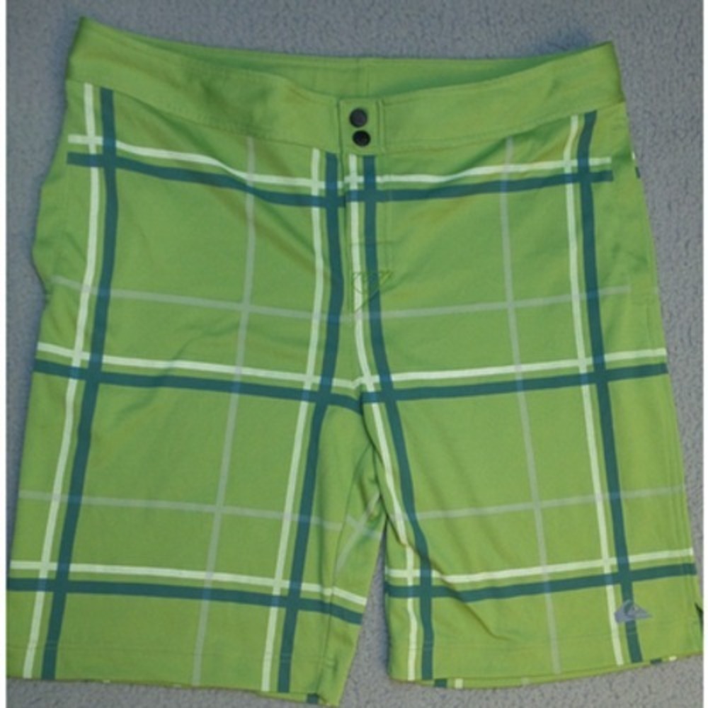 Quiksilver Mens Shorts Size 32 Green Plaid Performance Boardshorts Blemish